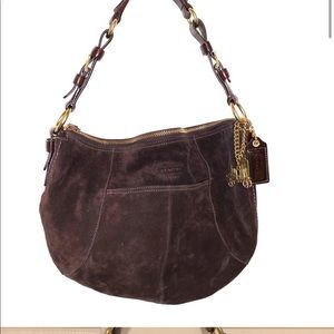 Coach Shoulder Bag Brown Suede Leather